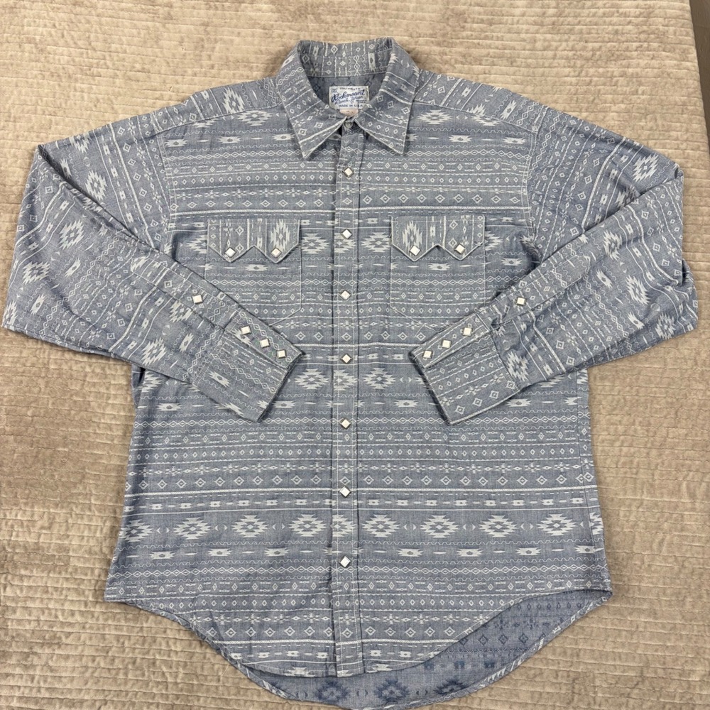 Rockmount Ranch Wear Mens XXL Blue Southwestern Pearl Snap Western Shirt USA